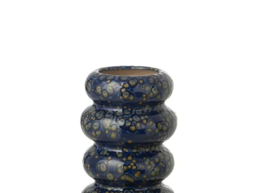 Vaas Lumine Rings Dots porselein donkerblauw H23,5 cm, compacte vaas met ronde lagen en speelse dots