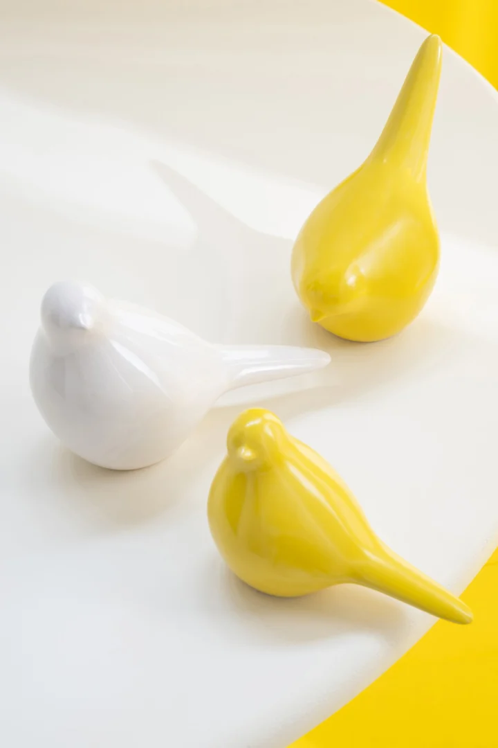 Treeltu porseleinen decoratiefiguren set van 3 in geel en wit, glanzend afgewerkt, H17 cm