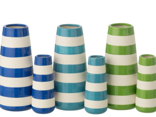 Set van 3 Durdil porseleinen vazen met groene strepen en slanke, decoratieve vorm