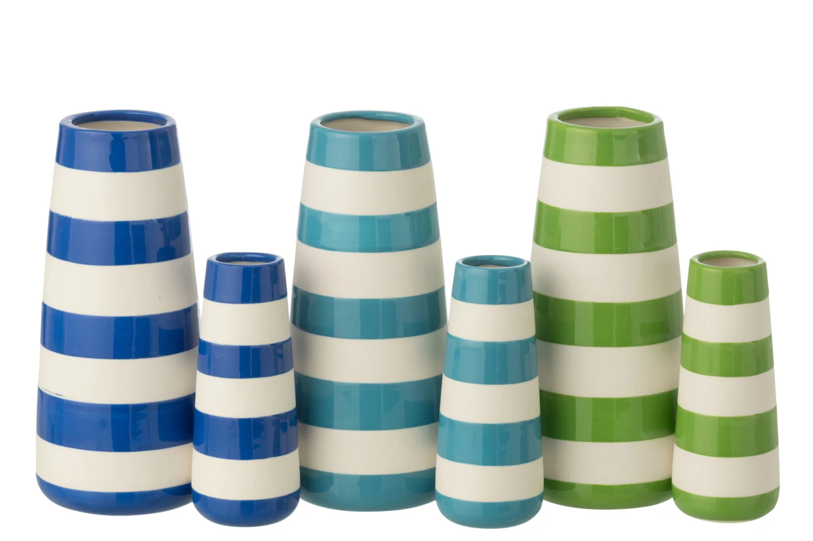Set van 3 Durdil porseleinen vazen met groene strepen en slanke, decoratieve vorm