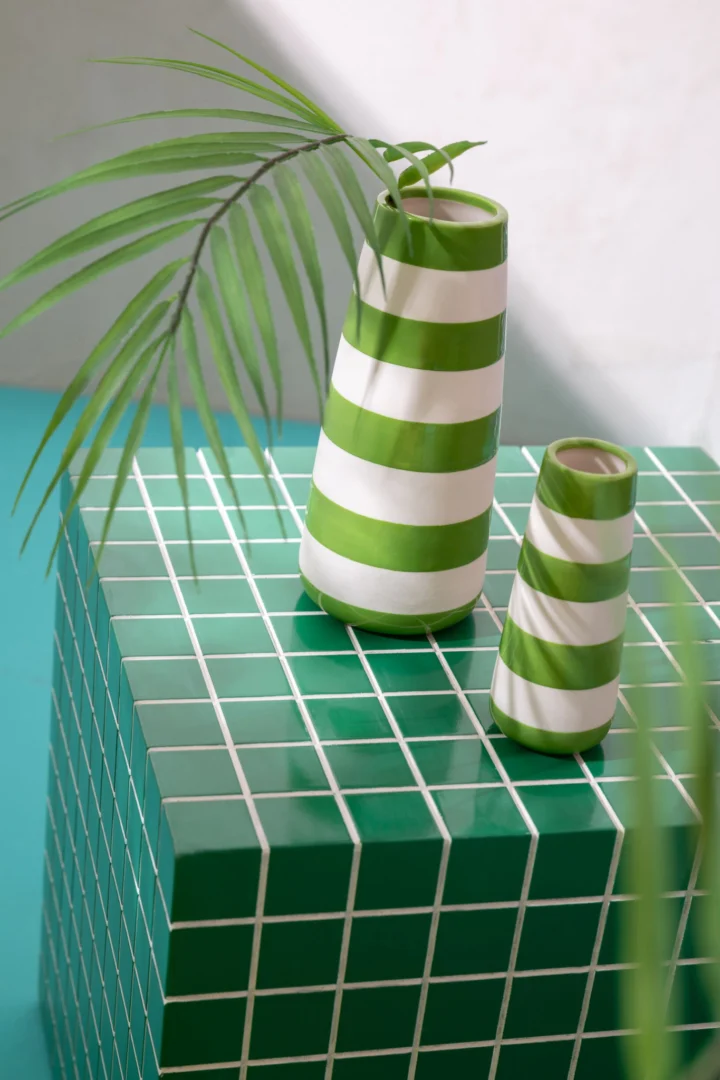 Vaas Durdil Porselein Groen H18,5 cm - Set van 3 - Afbeelding 2