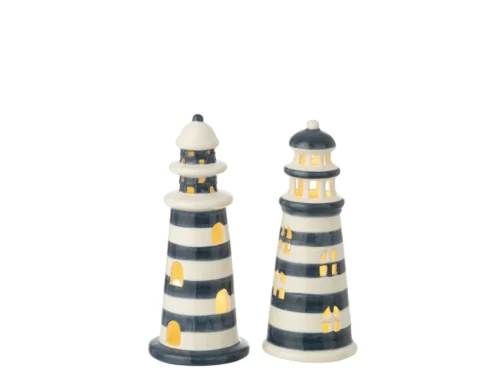 Woonaccessoire Zauntena porselein wit, set van 2 lantaarnvormige decoraties met gele raamdetails