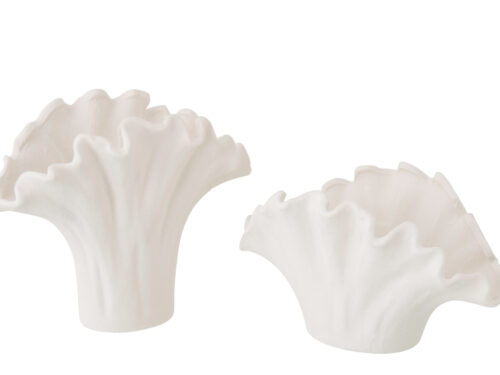 Bloemenvaas Miermas wit porselein met golvende rand, elegant en stijlvol woonaccessoire H19,5 cm