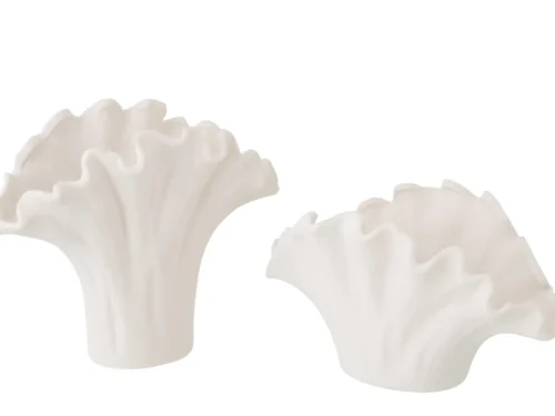 Bloemenvaas Miermas wit porselein met golvende rand, elegant en stijlvol woonaccessoire H19,5 cm