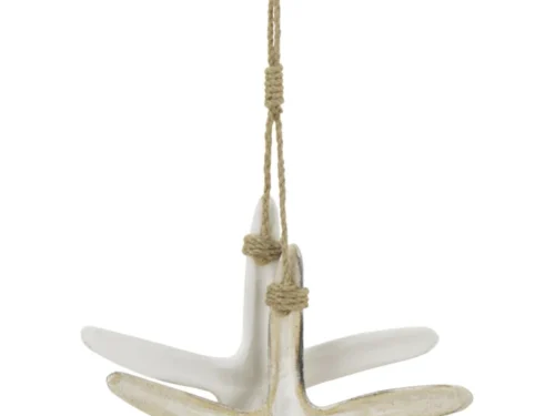 Decoratiehanger Lummis MDF wit, stervormig met touw en natuurlijke kustlook
