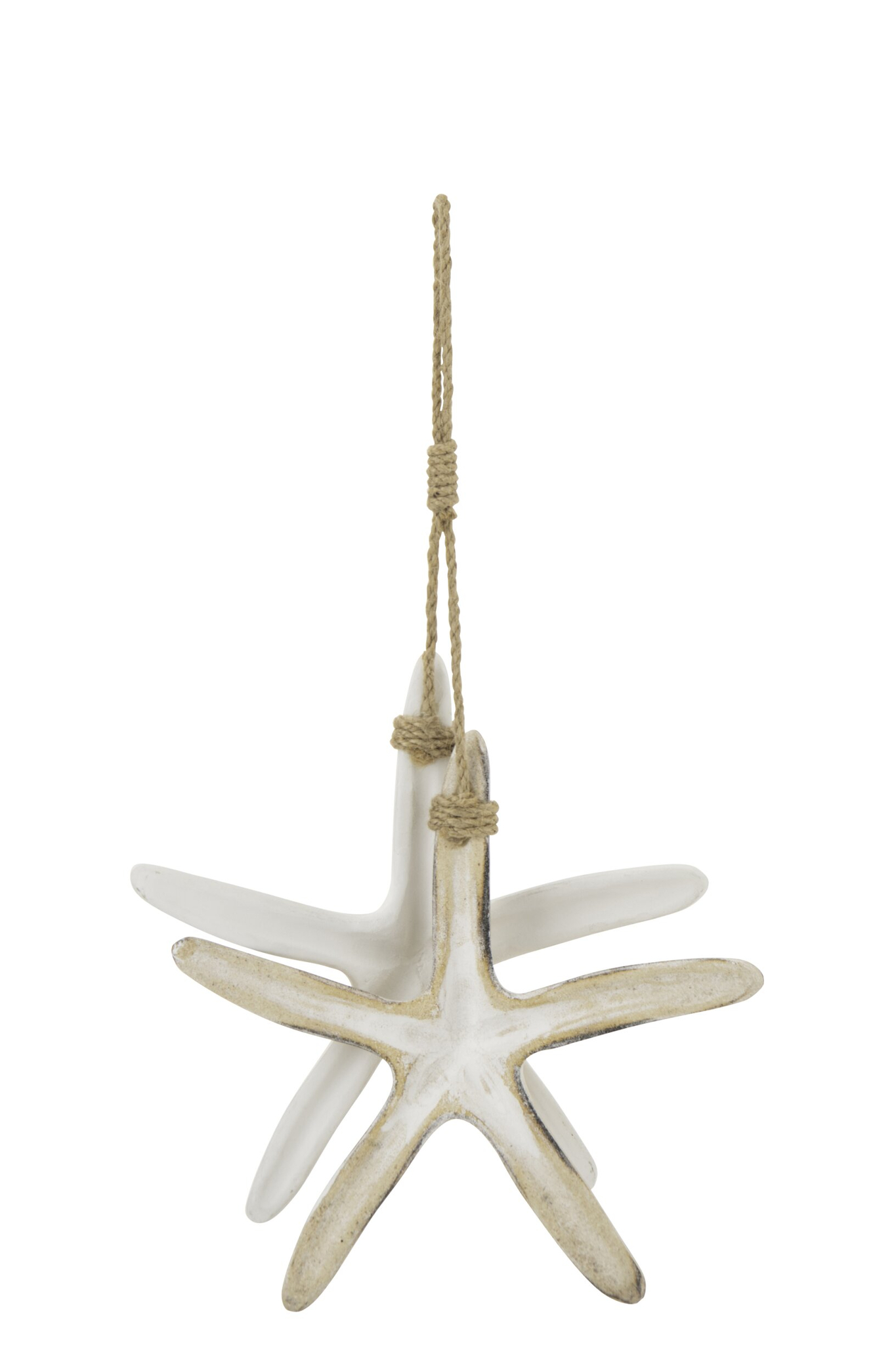 Decoratiehanger Lummis MDF wit, stervormig met touw en natuurlijke kustlook