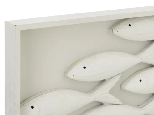 Wanddecoratie Hieston Wit met visvorm in wit MDF, rustiek en modern muurdecoratiepaneel