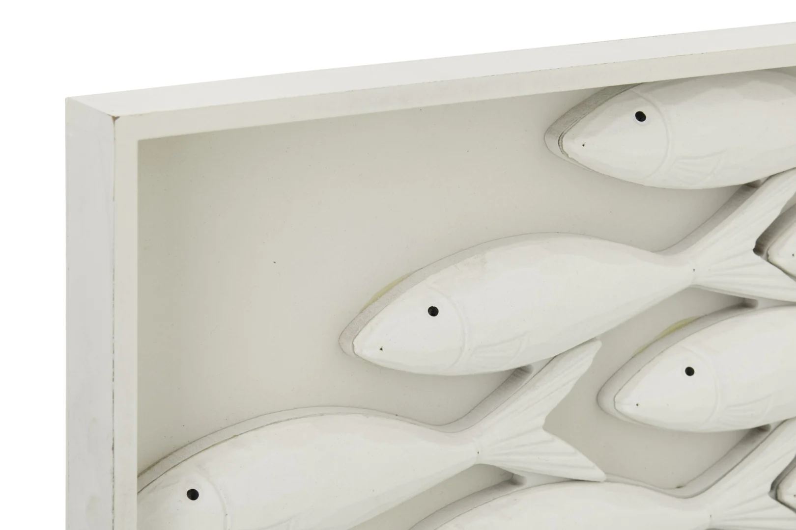 Wanddecoratie Hieston Wit met visvorm in wit MDF, rustiek en modern muurdecoratiepaneel