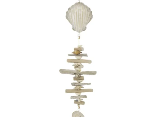 Schelpenhanger Liellos Hout Naturel met schelp, drijfhout en zeepaardje in zachte naturel tinten