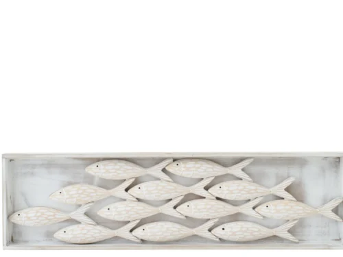 Wanddecoratie Punses Naturel met vissen in MDF, langwerpig en rustiek in zachte naturel tinten