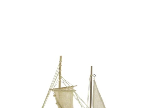 Decoratie Laurrone MDF naturel boot op standaard met whitewash-look en touwdetails