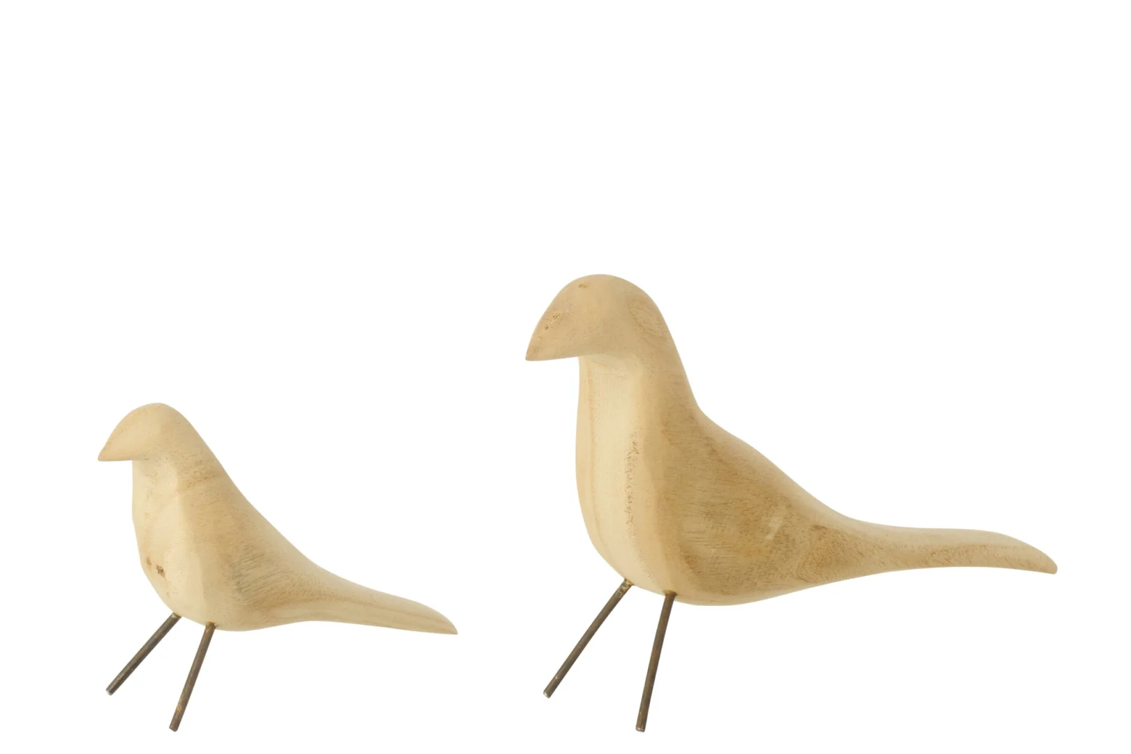 Skeeror decoratiefiguur set van 2 vogels in naturel paulowniahout met ijzeren poten, H34 cm