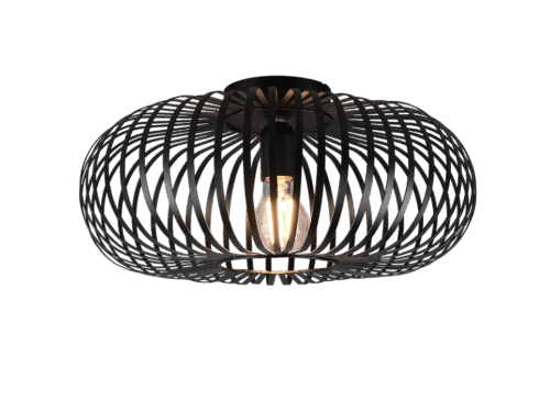 Plafondlamp Mukang mat zwart Ø40 cm, open metalen design met E27-fitting en sfeervolle uitstraling