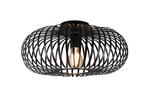 Plafondlamp Mukang mat zwart Ø40 cm, open metalen design met E27-fitting en sfeervolle uitstraling