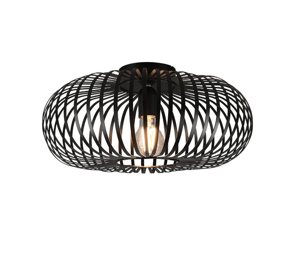 Plafondlamp Mukang mat zwart Ø40 cm, open metalen design met E27-fitting en sfeervolle uitstraling