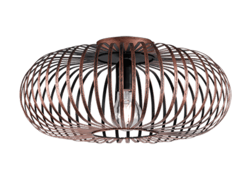 Plafondlamp Geirro in antiek koper, Ø40 cm, met open metalen design en vintage uitstraling