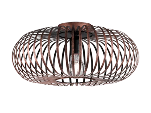Plafondlamp Geirro in antiek koper, Ø40 cm, met open metalen design en vintage uitstraling