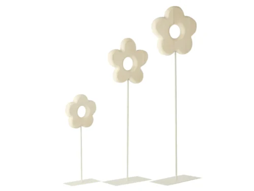 Kunstbloem Treilder Hout Wit set van 3, hoge bloemdecoraties op voet in natuurlijk wit houtkleur