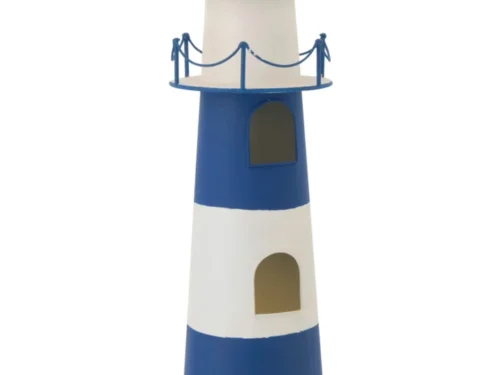 Vuurtorenlamp Gusky Blauw, decoratieve LED woonlamp van ijzer met wit-blauwe vuurtorenlook