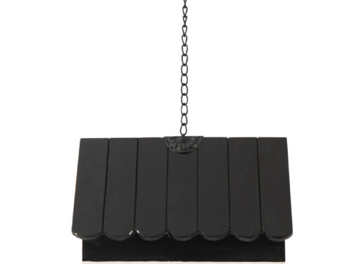 Vogelhuisje Gustik Hout Zwart met ophangketting en zwart-wit gestreept design