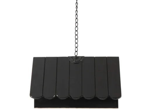 Vogelhuisje Gustik Hout Zwart met ophangketting en zwart-wit gestreept design