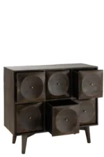 Ladekast Ceiband bruin mangohout met cirkelmotief en 6 lades, 99 cm breed, op slanke poten