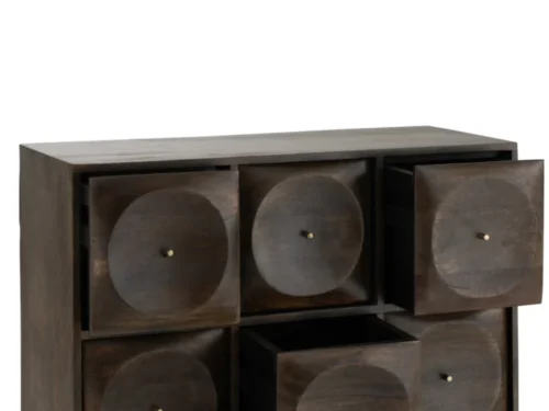 Ladekast Ceiband bruin mangohout met cirkelmotief en 6 lades, 99 cm breed, op slanke poten
