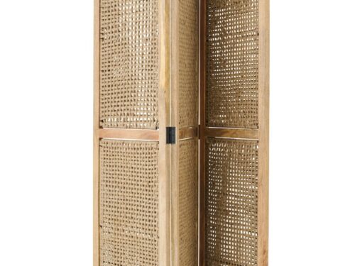 Kamerscherm Dauldello Naturel 140 cm van mangohout met jute details, vouwbaar en natuurlijk afgewerkt
