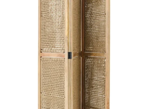 Kamerscherm Dauldello Naturel 140 cm van mangohout met jute details, vouwbaar en natuurlijk afgewerkt