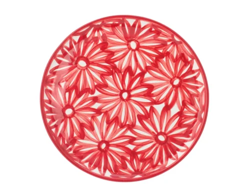 Bord Hevonte rood keramiek met rond bloemendessin, 34 x 34 cm, sfeervol en eigentijds