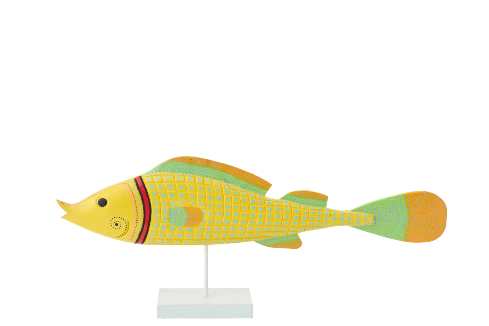 Decoratiefiguur Stannesta Albizia vis, meerkleurig met speelse stippen op standaard, H31 cm