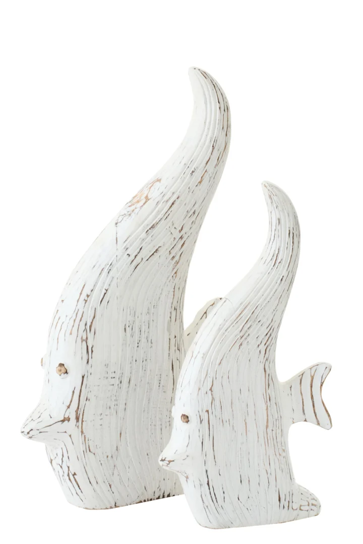 Grannena witte visdecoratie van Albizia-hout, antieke look, slank en decoratief, H50 cm