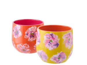 Bloempot Kennar Keramiek Geel H20 cm - Set van 2