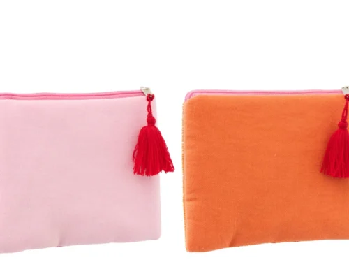 Decoratie Neinnea Kralen Roze set van 2 met roze en oranje stoffen kussentjes en rode kwastjes