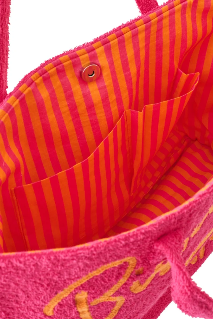 Tas Lanund Katoen Roze set van 2, gestreepte strandtas met ruime binnenkant en opbergvakjes