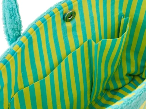 Tas Flaannond katoen blauw, gestreepte strandtas met zachte textuur en stevige hengsels, set van 2