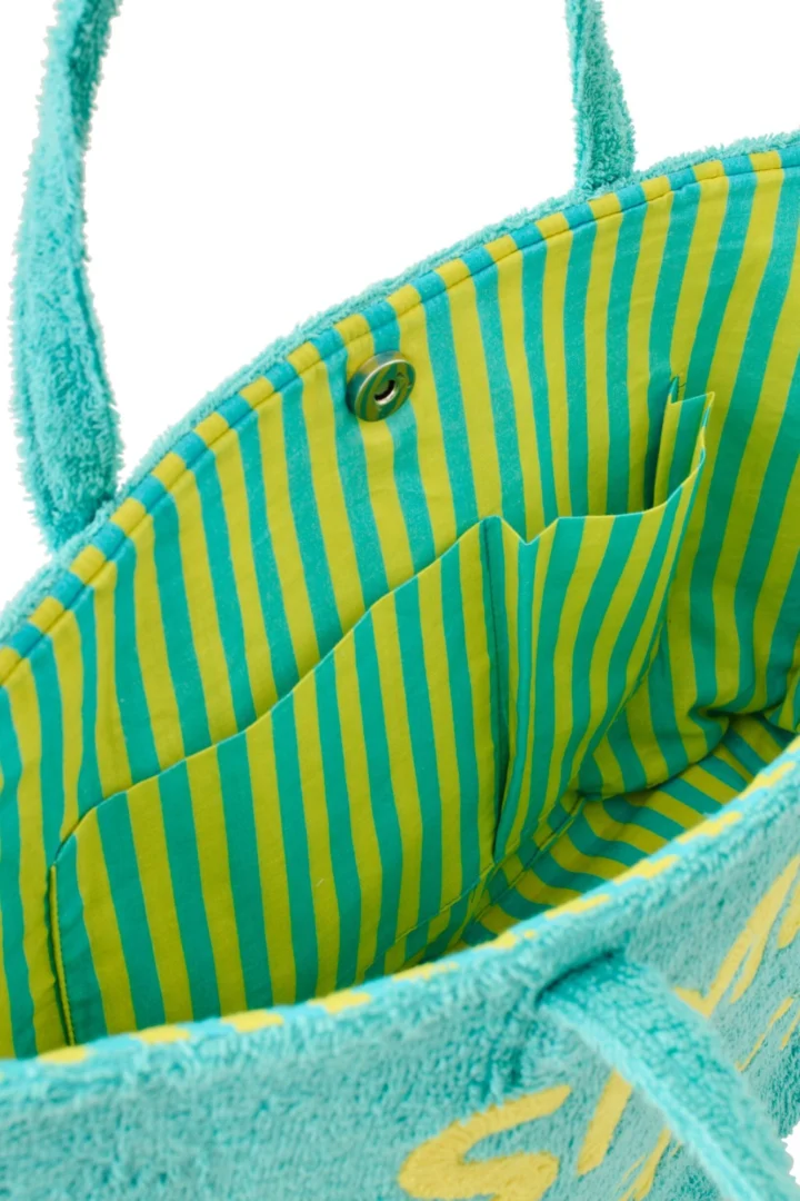 Tas Flaannond katoen blauw, gestreepte strandtas met zachte textuur en stevige hengsels, set van 2