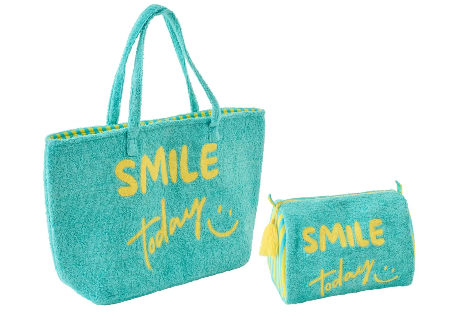 Tas Flaannond Katoen Blauw - Set van 2 - Afbeelding 3