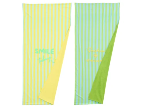 Handdoek Diskura Meerkleurig set van 2, gestreept katoenmix met zomerse prints en omgeslagen hoek