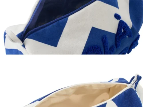 Set van 2 Woonaccessoire Staakia toilettassen in wit en blauw, met ritssluiting en textiele katoenmix