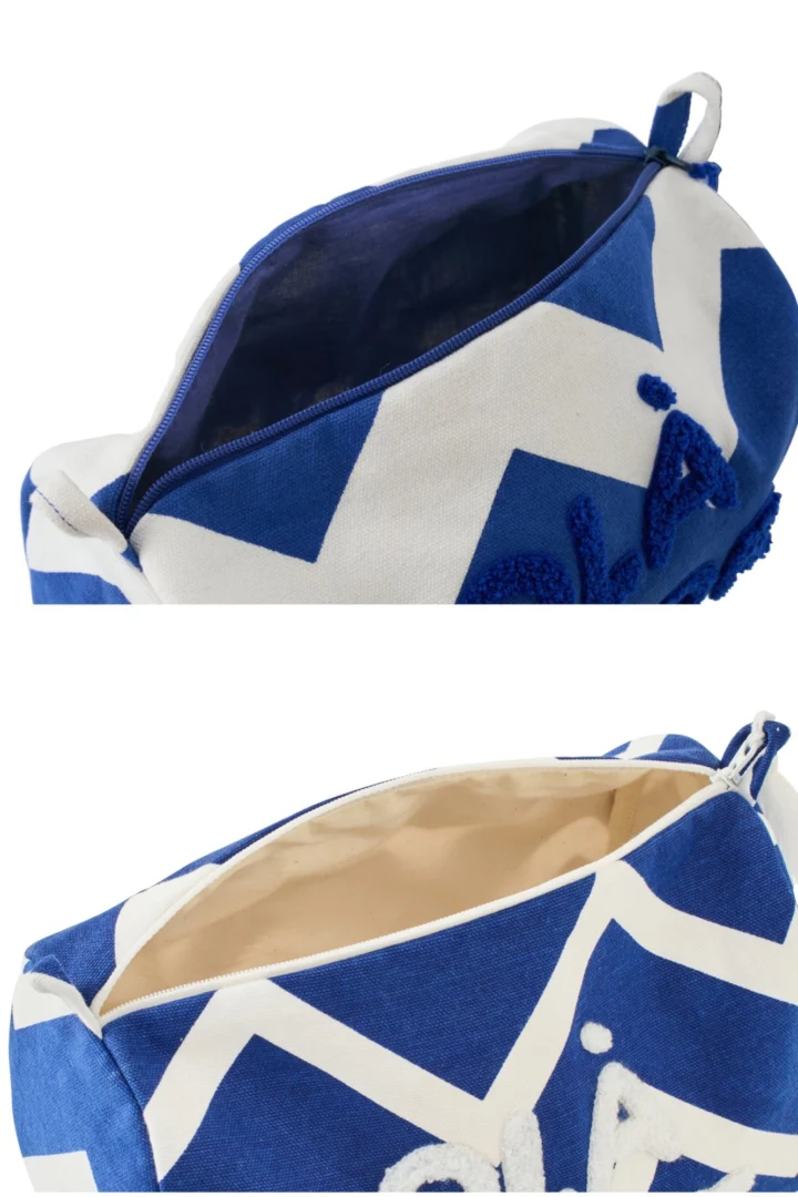 Set van 2 Woonaccessoire Staakia toilettassen in wit en blauw, met ritssluiting en textiele katoenmix