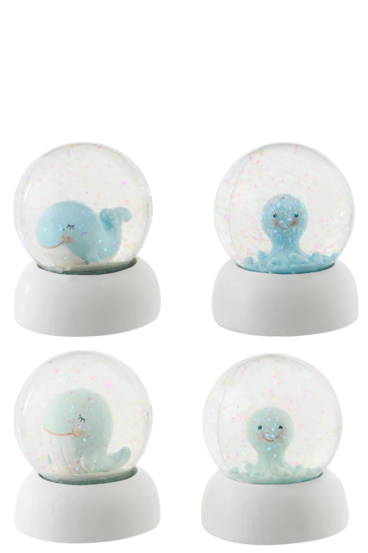 Decoratiefiguur Tradesta blauwe waterbollen van polyresin en glas, set van 4, H8,5 cm