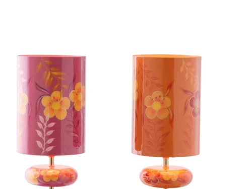 Stekker Jauran metaal roze set van 2 bloemlampen met bloemprint en slank decoratief ontwerp