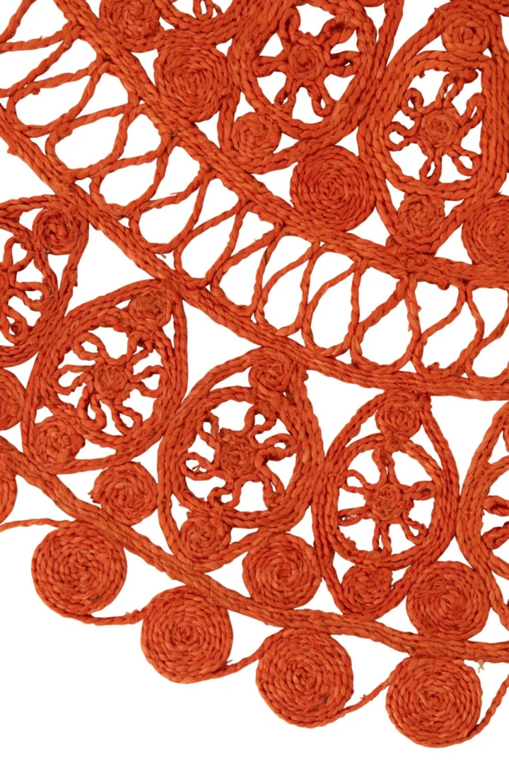 Vloerkleed Breenar oranje 125x125 cm, rond jute kleed met open geweven structuur en natuurlijke uitstraling