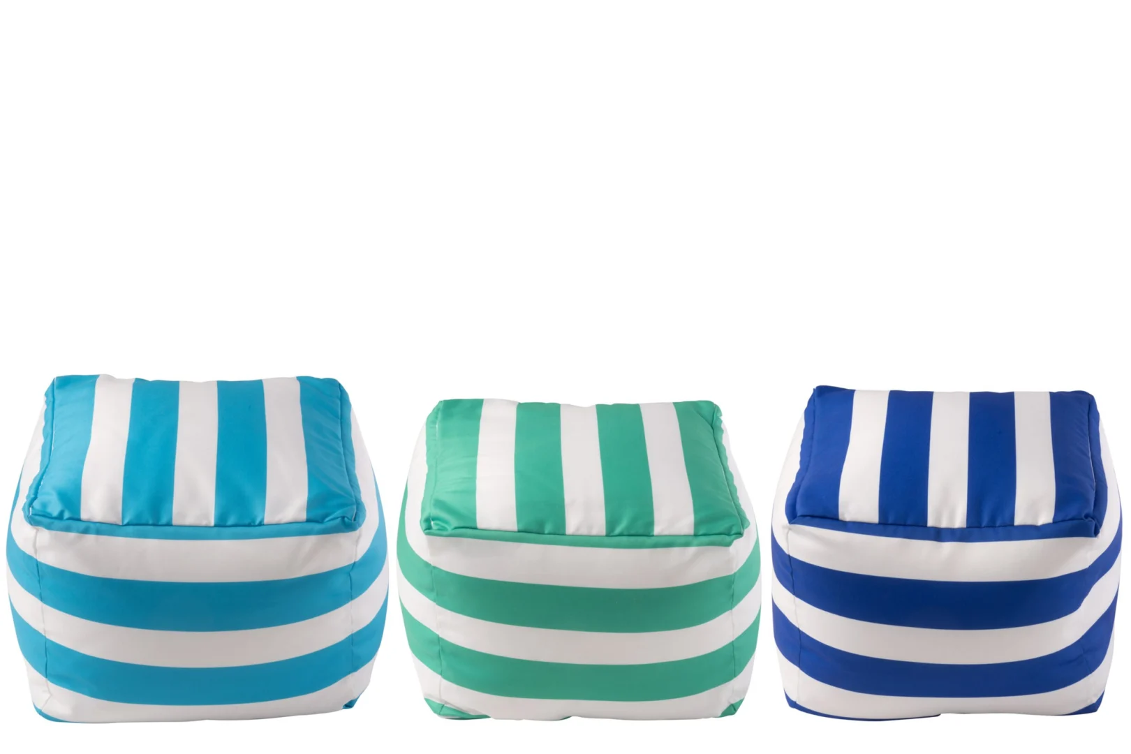 Vaabe set van 3 meerkleurige polyester poefs met blauw, groen en turquoise streepdesign