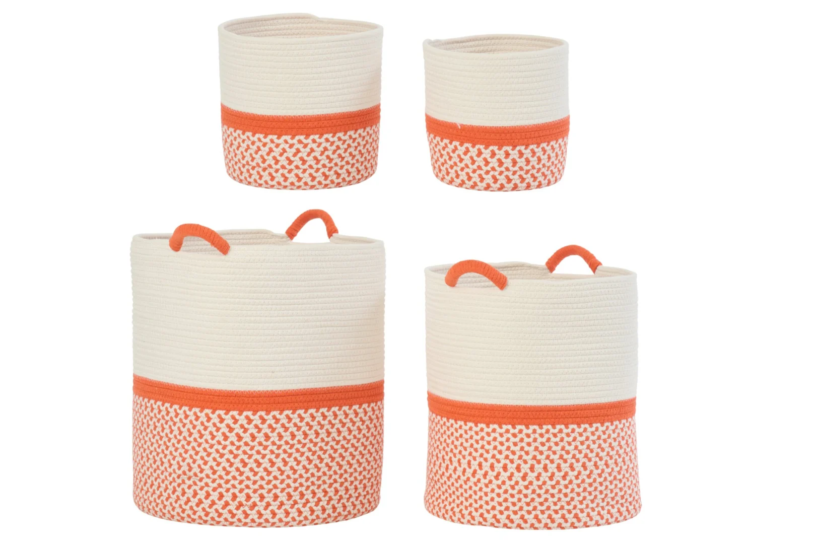 Opbergmand Skarer polyester oranje-wit, set van 4, met handgrepen en gevlochten patroon