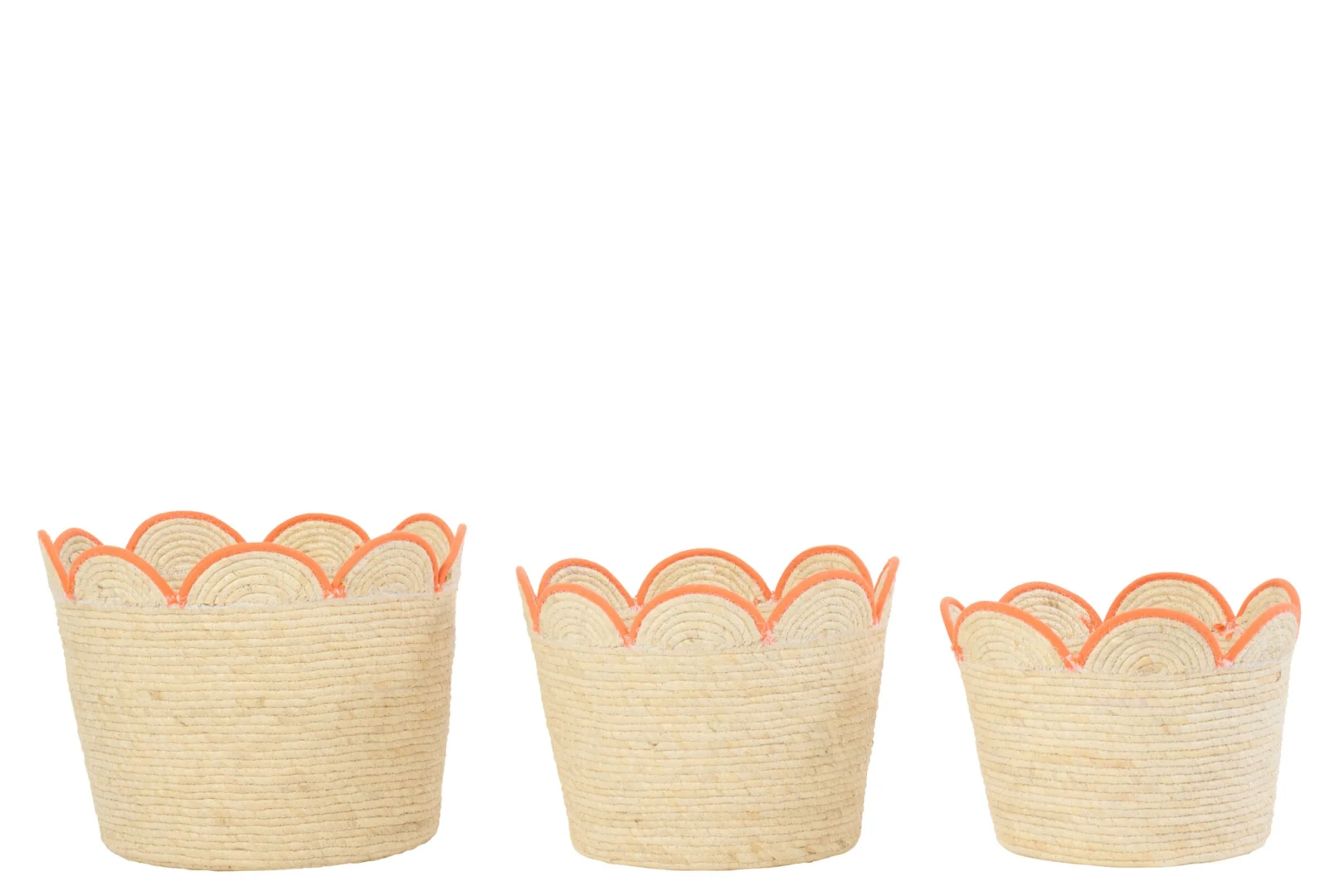 Mand Praaltis Maïsblad Naturel set van 3 gevlochten bloemmanden met naturel uitstraling en oranje afwerking