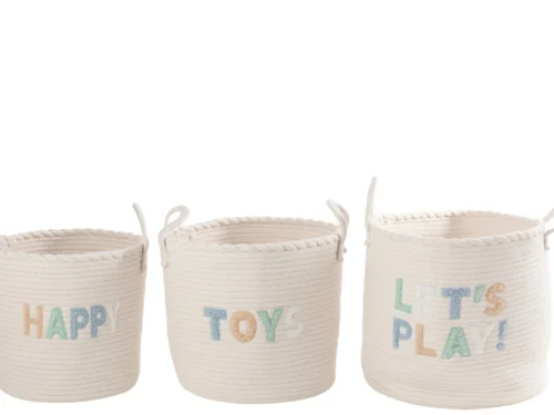Mand Hulvone kinderopbergmanden set van 3, katoen, meerkleurige opdruk HAPPY TOYS LET’S PLAY!