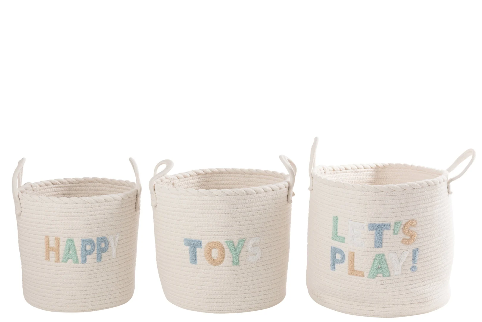 Mand Hulvone kinderopbergmanden set van 3, katoen, meerkleurige opdruk HAPPY TOYS LET’S PLAY!