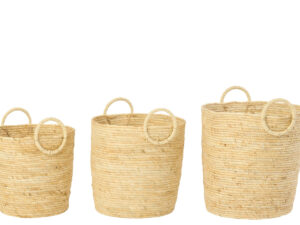 Mand Traumel Maïs Naturel set van 3 ronde opbergmanden met handvatten in naturel tinten